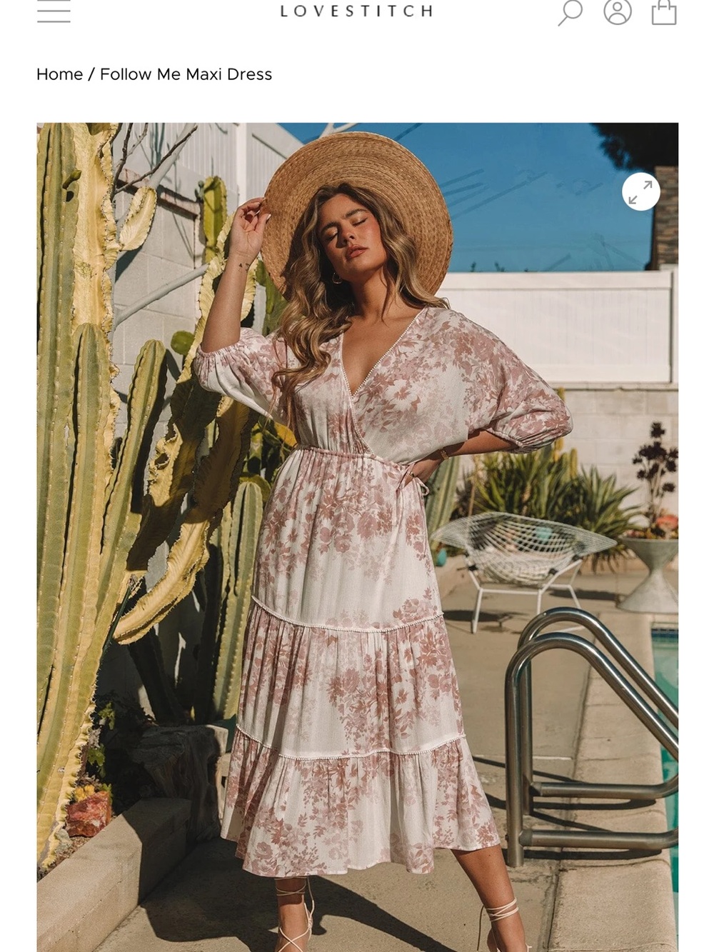 Lovestitch Follow Me Maxi Dress M Pink Ivory Floral Boho Cottagecore Tiered B2 - Picture 3 of 15